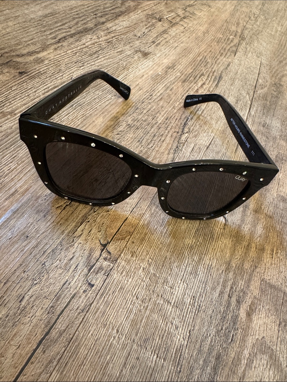 Quay Australia Black Studded Cat-Eye Sunglasses